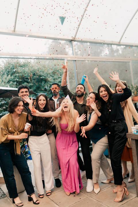 A big group of friends posing together