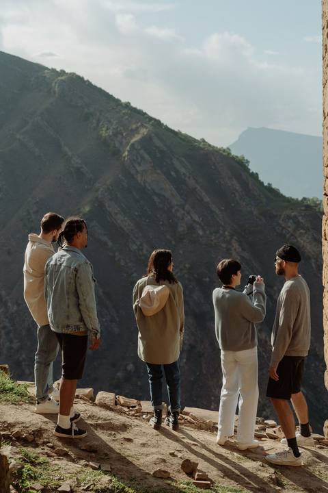 Friends on a hike looking out at the view